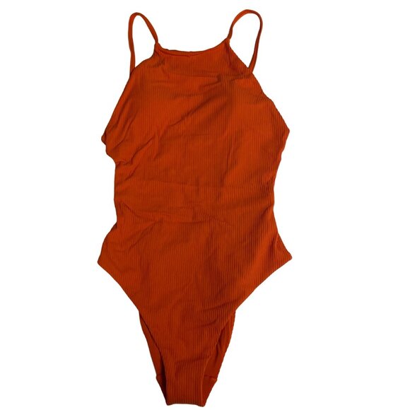 Andie The Asbury Ribbed One Piece Swimsuit Siren Orange Sz SM - Picture 2 of 10